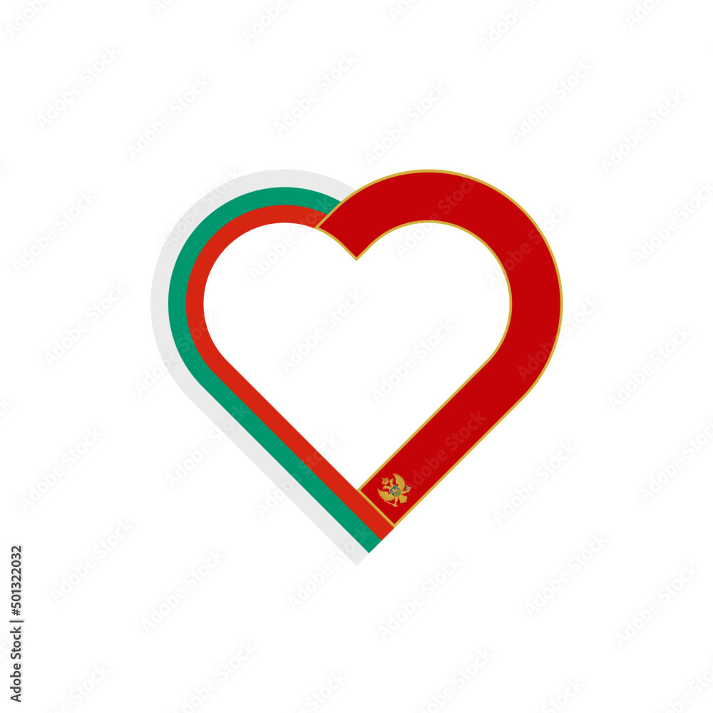 unity concept. heart ribbon icon of bulgaria and montenegro flags. vector illustration isolated on white background