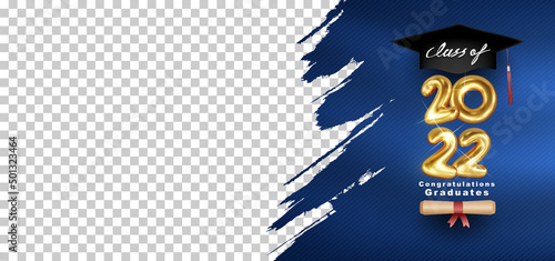 Graduation, Class of 2022 Vector text 3d gold design space for text and photo, congratulation event, T-shirt, party, high school or college graduate. Lettering for greeting, invitation card