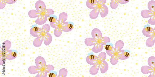 seamless pattern with flowers. and bees