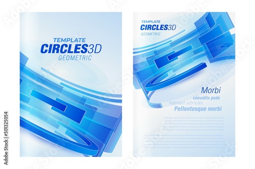 Set Flyer blue Future element 3d circles flying perspective Cover design template vector