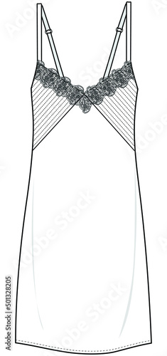 Lace slip dress flat sketch vector