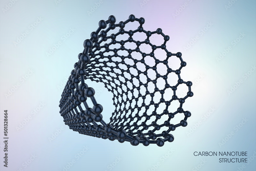 Carbon Nanotube, 3D Illustration Showing Hexagonal Carbon Structure Of ...