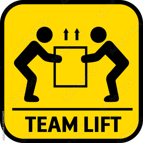 Packaging symbol to indicate heaviness and needs two people to lift. Team Lifting Heavy Object Icon