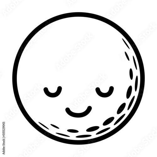 It is a face illustration of a golf ball nodding with a smile.