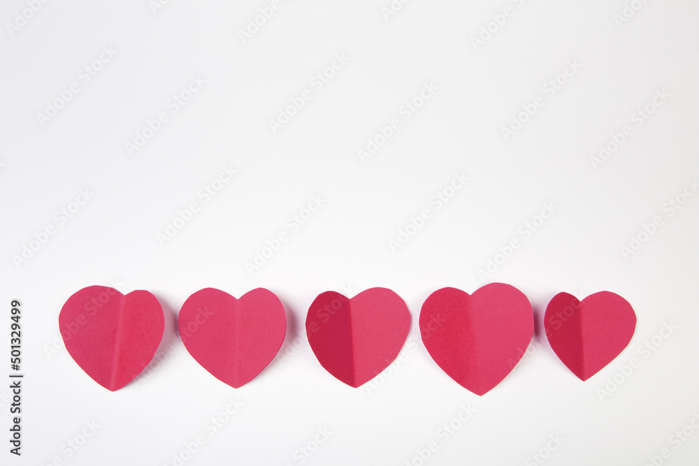 Valentine day background with red hearts, top view - Image.