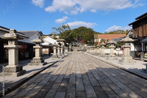 A scene of the access to Houfu-tenmangu Shrine in Houfu City in Yamaguchi Prefecture in Japan                                                                    