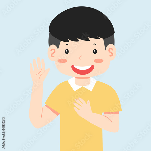 Kid Making a Promise with hand on chest