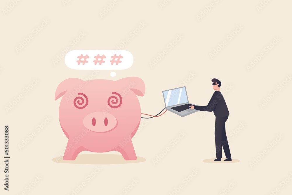 Financial crime, security concept of deposit technology. Criminals use computers to penetrate the deposit system. Financial crime, security concept of deposit technology. Criminals use computers to penetrate the deposit system.