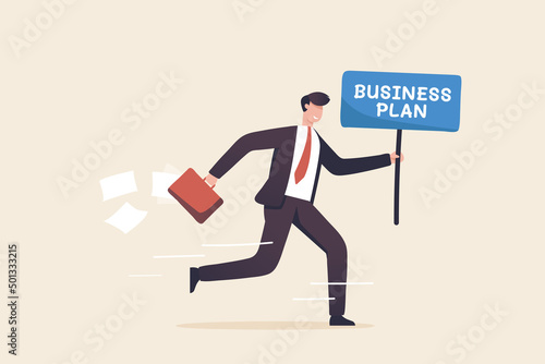 Investor meeting, Prepare for meetings, build a business plan towards goals, success comes from good strategy. Businessmen rushing to present their business plans in the conference room.