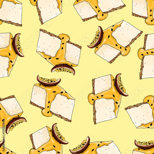 Maracuya cheesecake seamless pattern background