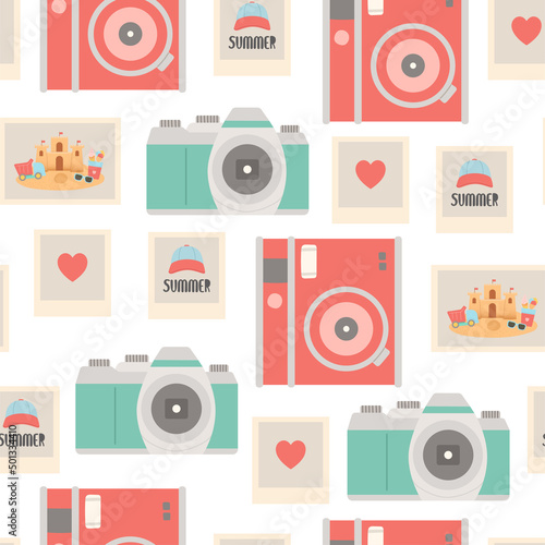 Summer seamless pattern with cameras and vector