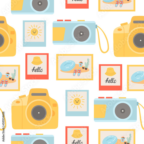 Summer seamless pattern with cameras and vector