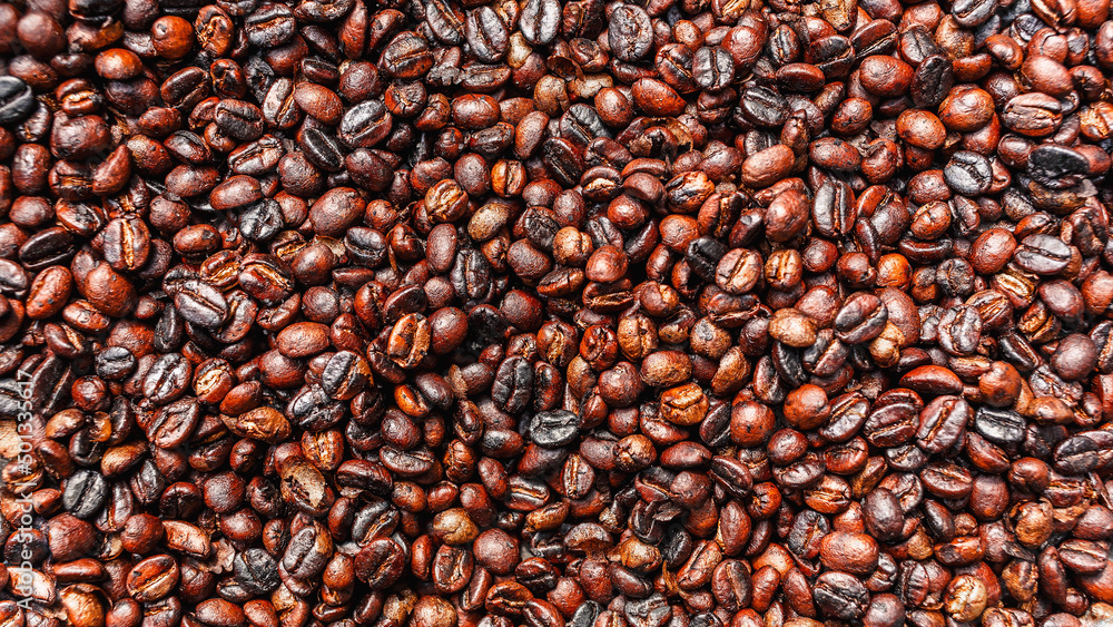 freshly roasted coffee beans background and texture roasted coffee beans