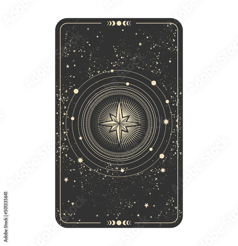 Sky boho card with a star on a black background. Template with stars for tarot, astrology, divination. Mystical vector illustration.