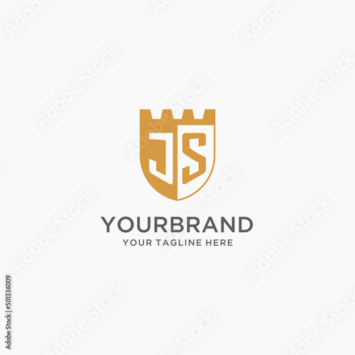 Monogram JS logo with shield and fort, elegant luxury initial logo design