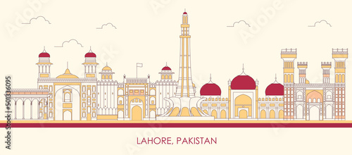 Cartoon Skyline panorama of city of Lahore, Pakistan - vector illustration