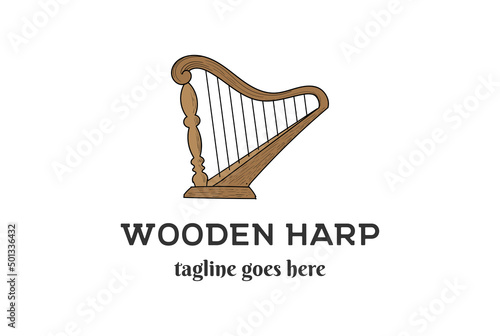 Vintage Retro Classic Wooden Harp for Music Instrument Logo Design Vector