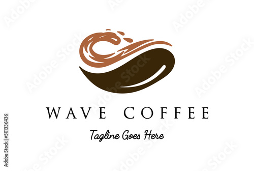 Vintage Retro Coffee Bean with Ocean Beach Wave for Cafe Bar Logo Design Vector