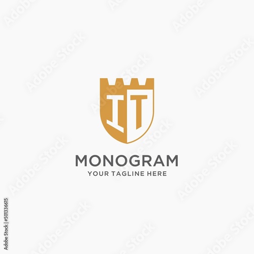 Monogram IT logo with shield and fort, elegant luxury initial logo design