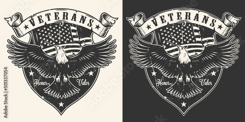 Veterans soldier emblem monochrome vintage