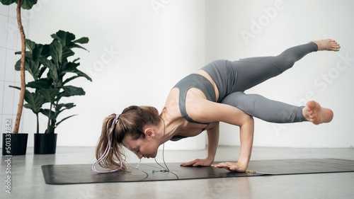 Woman workout yoga pose asana fitness club