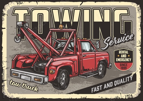 Towing service horizontal vintage poster