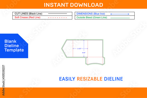 Invitation wedding envelope 3.5x4 inch dieline template and 3D envelope Blank dieline template photo