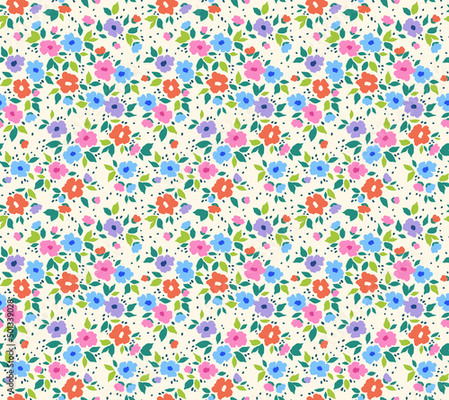 Floral pattern. Pretty flowers on white background. Printing with small colorful flowers. Ditsy print. Seamless vector texture. Spring bouquet. Stock vector.