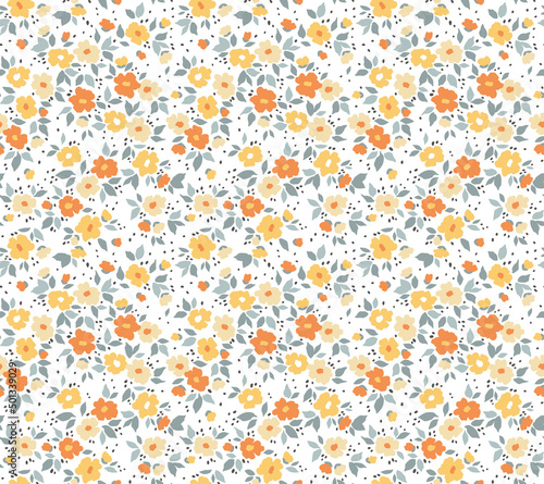 Vintage seamless floral pattern. Liberty style background of small pastel colorful flowers. Small flowers scattered over a white background. Stock vector for printing on surfaces. Abstract flowers.