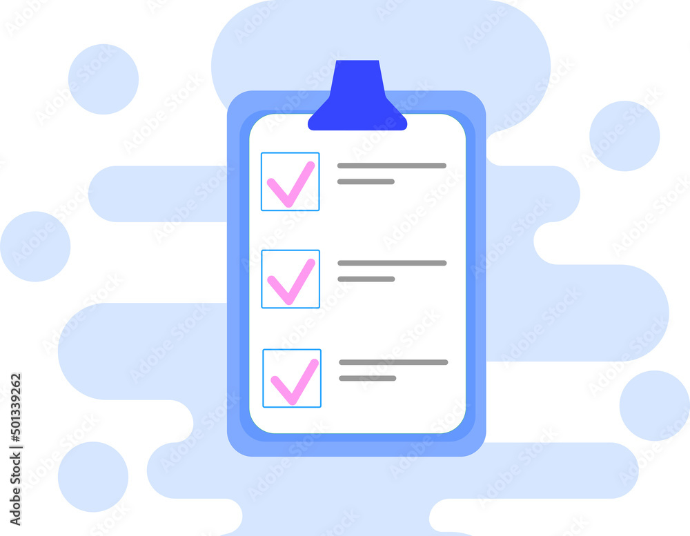 illustration of clipboard with check marks on fill out paper form. illustration of clipboard with check marks on fill out paper form.
