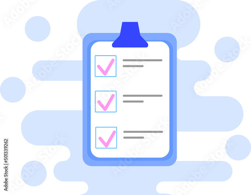 illustration of clipboard with check marks on fill out paper form.