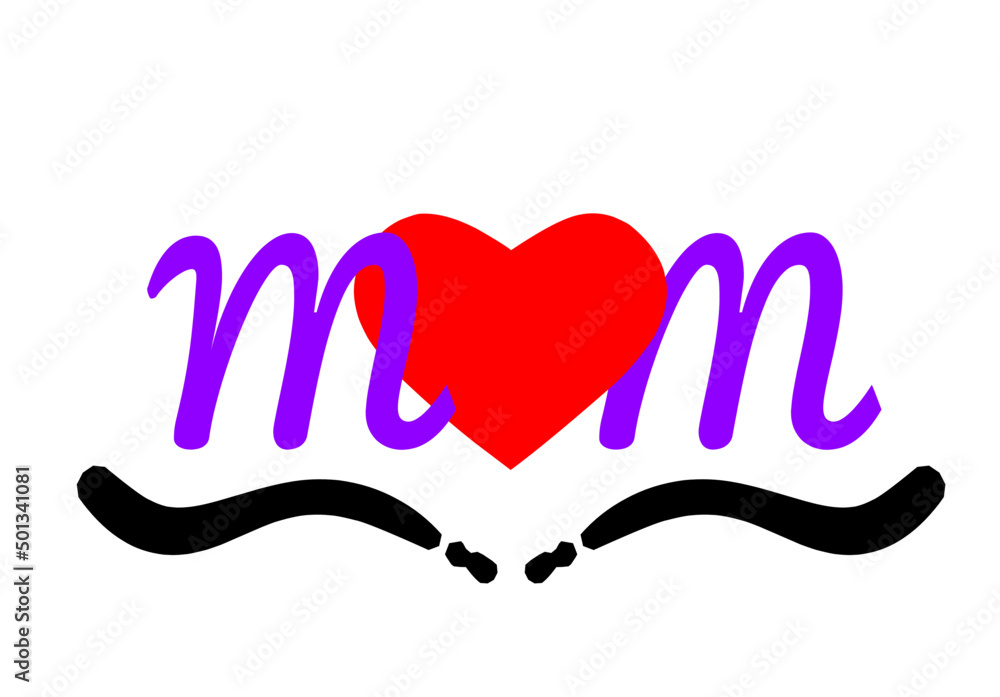 Mom letters with red heart. icon design. Illustration isolated on white background. Love mom concept. Happy mother's day Mom letters with red heart. icon design. Illustration isolated on white background. Love mom concept. Happy mother's day
