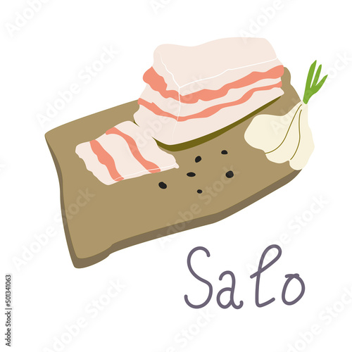 Traditional Ukrainian salty raw bacon - salo. Vector isolated illustration.