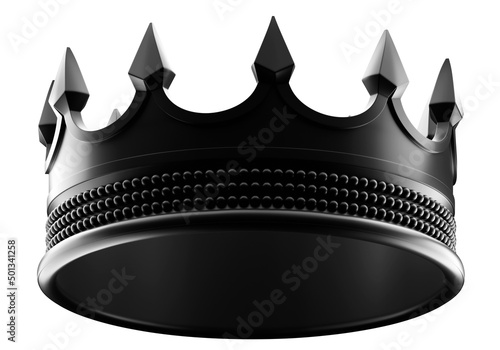 Black crown. Detailed crown rendering. Symbol of monarchy and power. Metaphor for VIP or Premium status. Three-dimensional simple corona close up. Crown isolated on white. 3d rendering.
