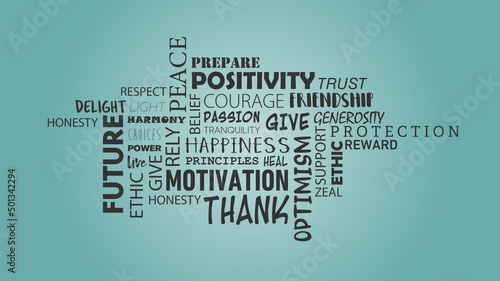 MOTIVATIONAL POSITIVE WORD CLOUD OVER GREY BACKGROUND
