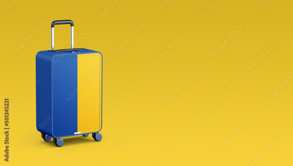 A beautiful 3d illustration with ukraine flag on suitcase. A beautiful 3d illustration with ukraine flag on suitcase.