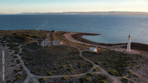 Orbiting over Lighthouse on Point Lowly Headland during Sunset, Scenic Landscape photo