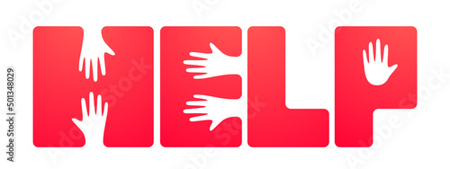 Help lettering with hands shape illustration