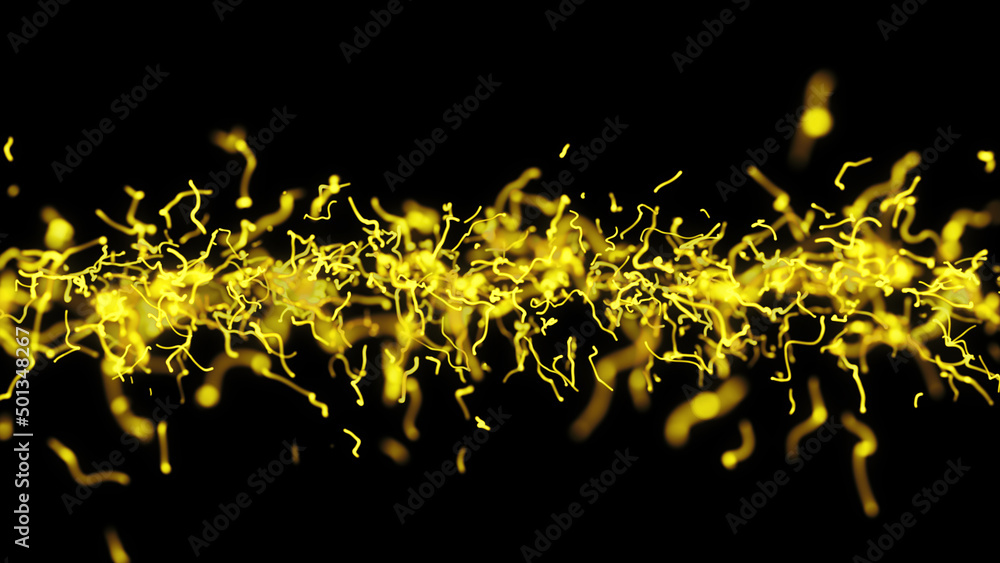 Vibrant Yellow Strings of Energy. Abstract yellow color strings on black background. Vibrant Yellow Strings of Energy. Abstract yellow color strings on black background.
