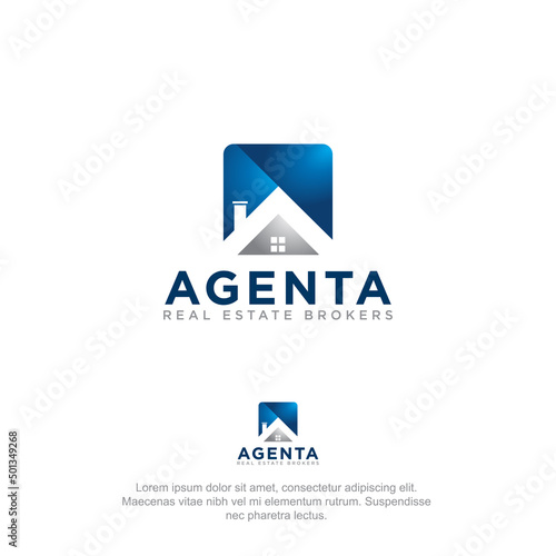 agenta real estate brokers logo, geometry building and negative space home vector