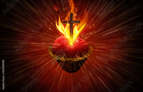 Fotografija Sacred heart of Jesus with light rays. Religious theme concept.