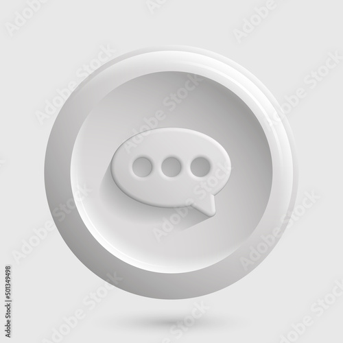 White Round Message Icon. Isolated 3D Texting Button. Vector illustration
