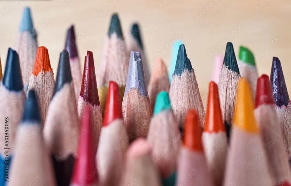 Close-up view of the colored pencils Close-up view of the colored pencils