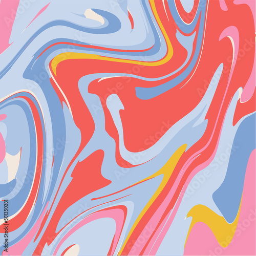 Retro colorful psychedelic fluid backgrounds in style of 70s, 80s. Trendy abstract hand drawn waves. Vector illustration for backdrop.