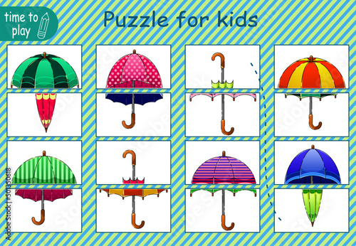 children's educational game. the logic problem. puzzle for children. find the umbrella parts. umbrella.
