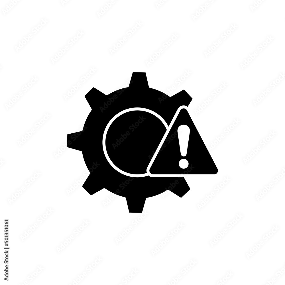 Gear icon with exclamation mark. suitable for automatic symbol, notification, warning. solid icon style. simple design editable. Design template vector