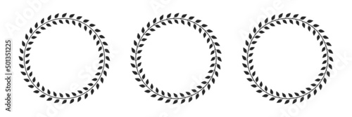 Laurel circle frames set. Vintage ornaments silhouettes isolated on white.