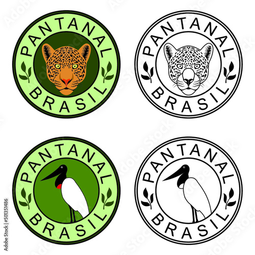 Quatro modelos de carimbos ou selos da região do pantanal, situada no Brasil.