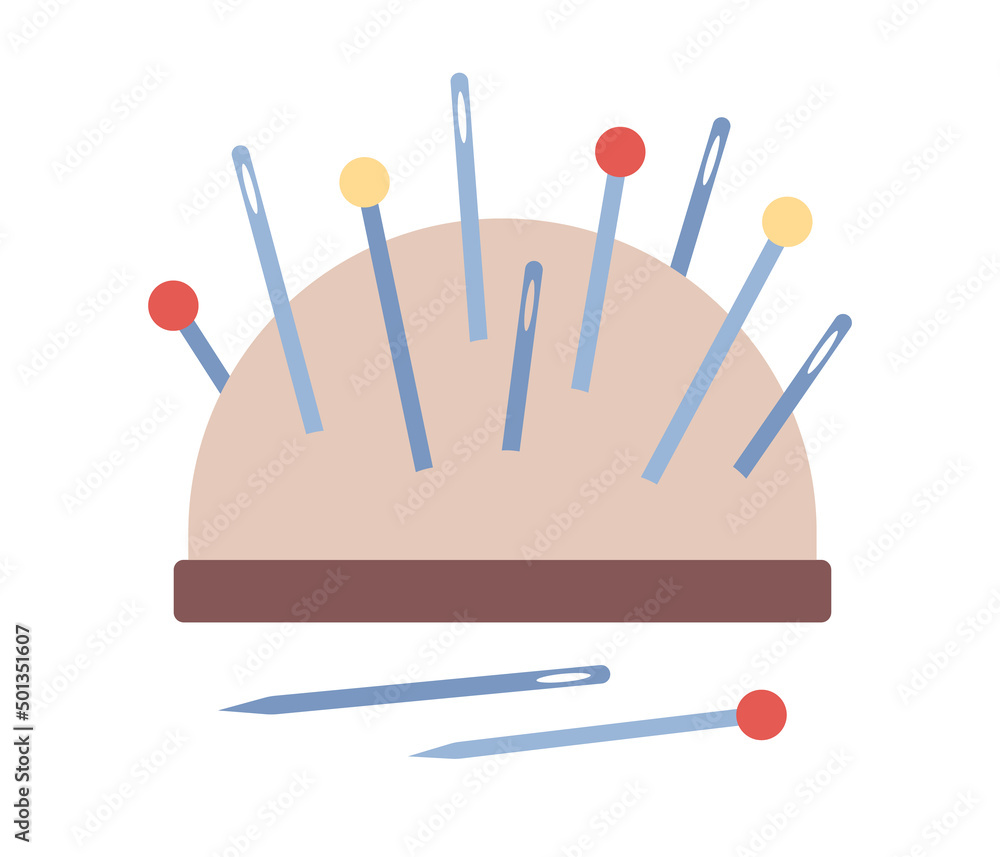 Pincushion for needles icon. Sewing item needle bed. Cushion for needles. Tailor concept. Vector flat illustration Pincushion for needles icon. Sewing item needle bed. Cushion for needles. Tailor concept. Vector flat illustration