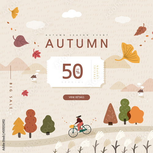 autumn shopping event illustration. Banner.